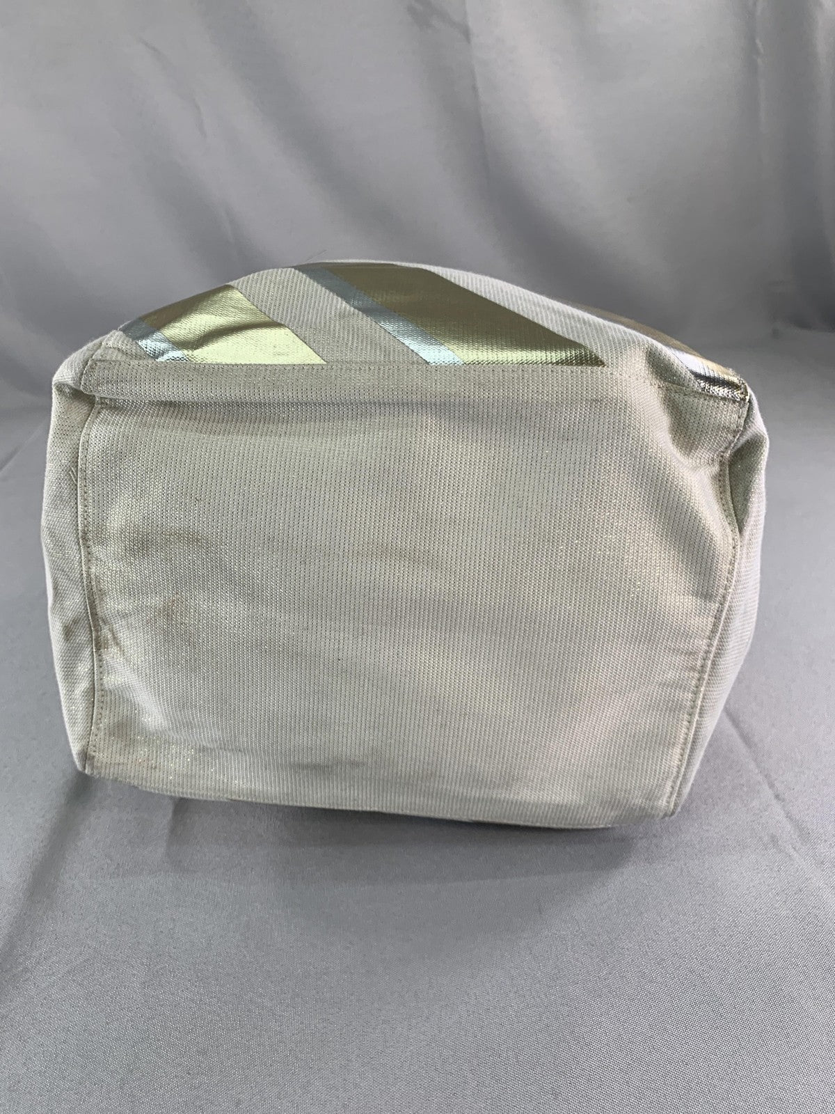 Victoria's Secret Tote Bag Gold Metallic Striped Canvas Shopper New Womens Large