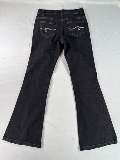 Faded Glory Flared Jeans 16R Womens 22x30 Black Denim Bell Bottom High Rise