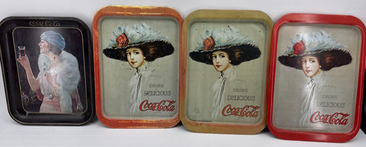 Vintage Coca-Cola Drink Delicious Serving Tray Lady in Hat Red Border - Used