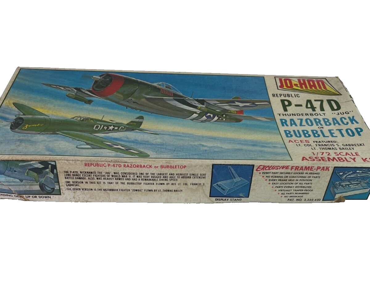 Vintage JO-HAN P-47D Thunderbolt "JUG" 1/72 Model Kit WWII Ace Pilot #1220