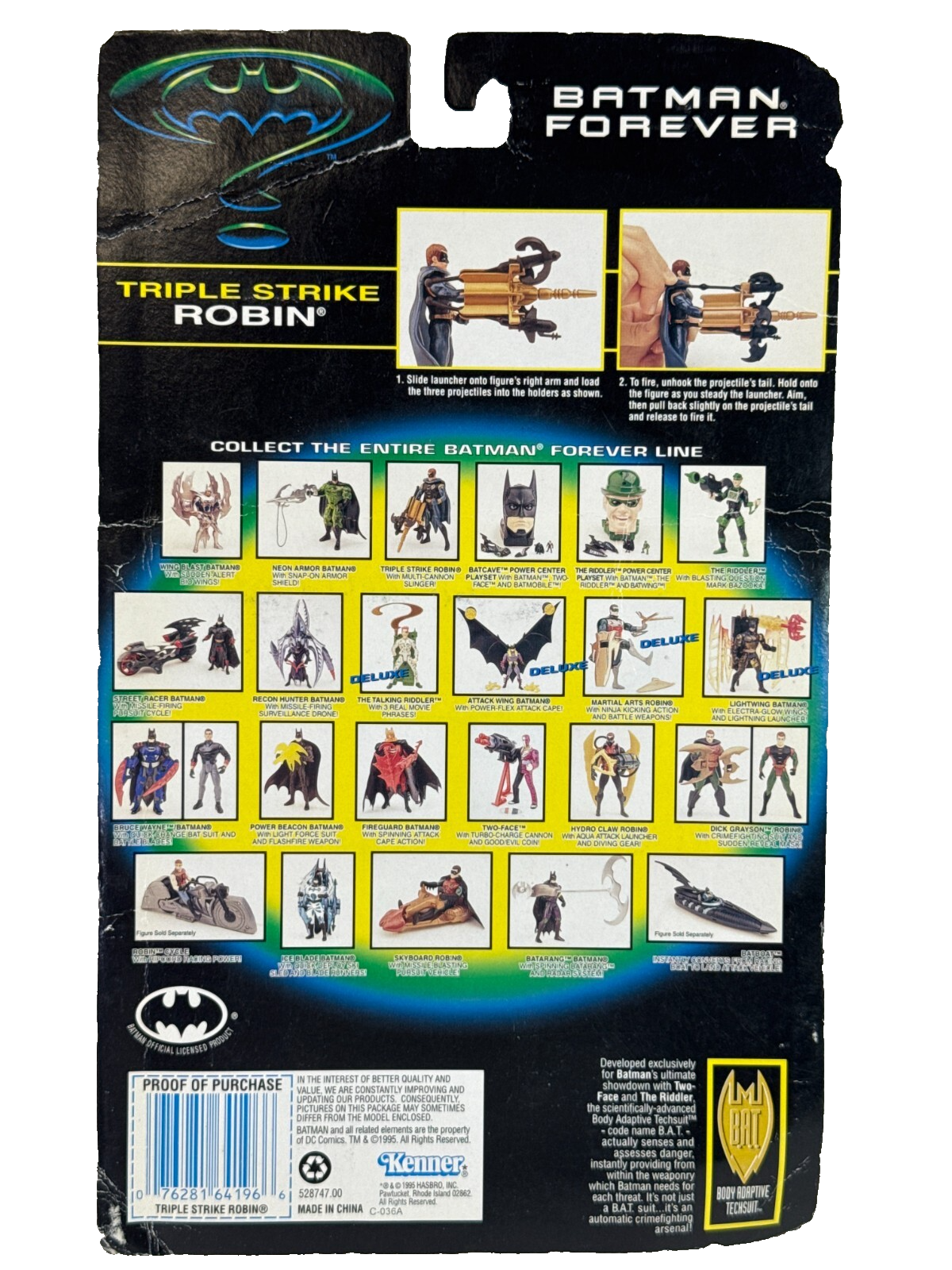 1995 Kenner Batman Forever Triple Strike Robin Multi-Cannon Slinger MOC Yellowed