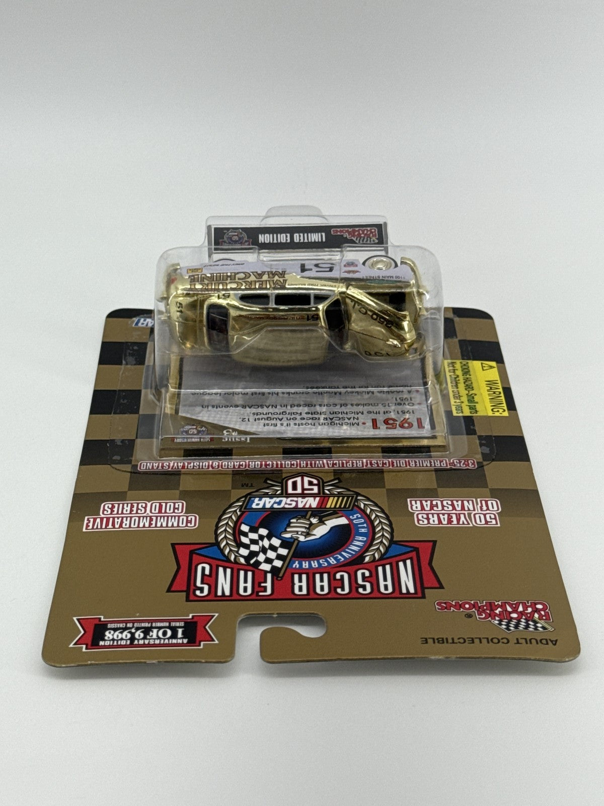 Vintage NASCAR 1951 Mercury Diecast Car Gold 50th Anniversary Racing Champions L