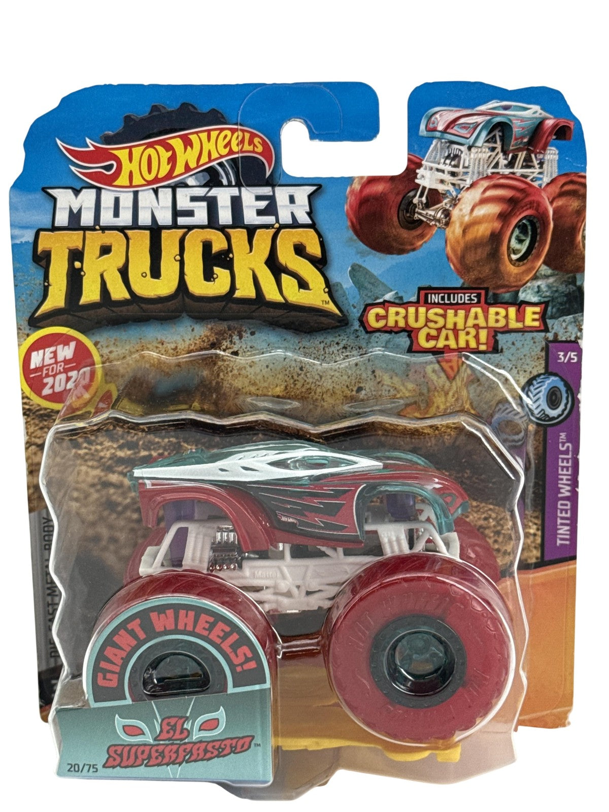 Hot Wheels Monster Trucks El Superfasto 20/75 Red 1:64 Diecast Crushable Car New