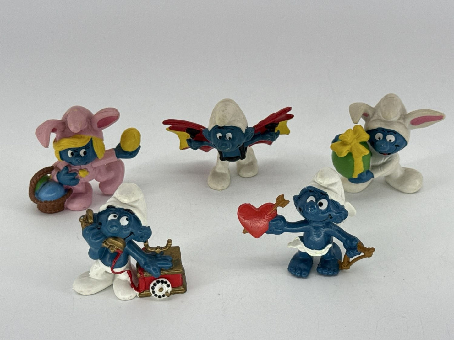 Lot of 5 Smurfs Peyo Schleich Figures Easter Bunny Cupid Bat Smurfette