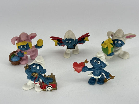 Lot of 5 Smurfs Peyo Schleich Figures Easter Bunny Cupid Bat Smurfette