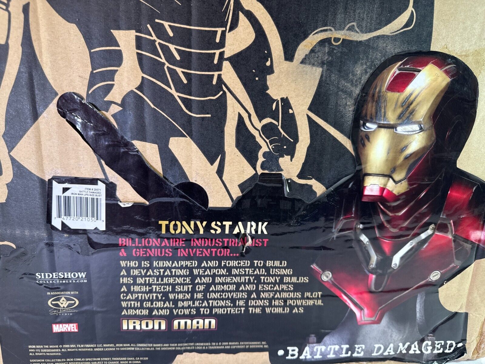 Sideshow Iron Man Mark III Life-Size Bust Battle Damaged Marvel Collectible USB