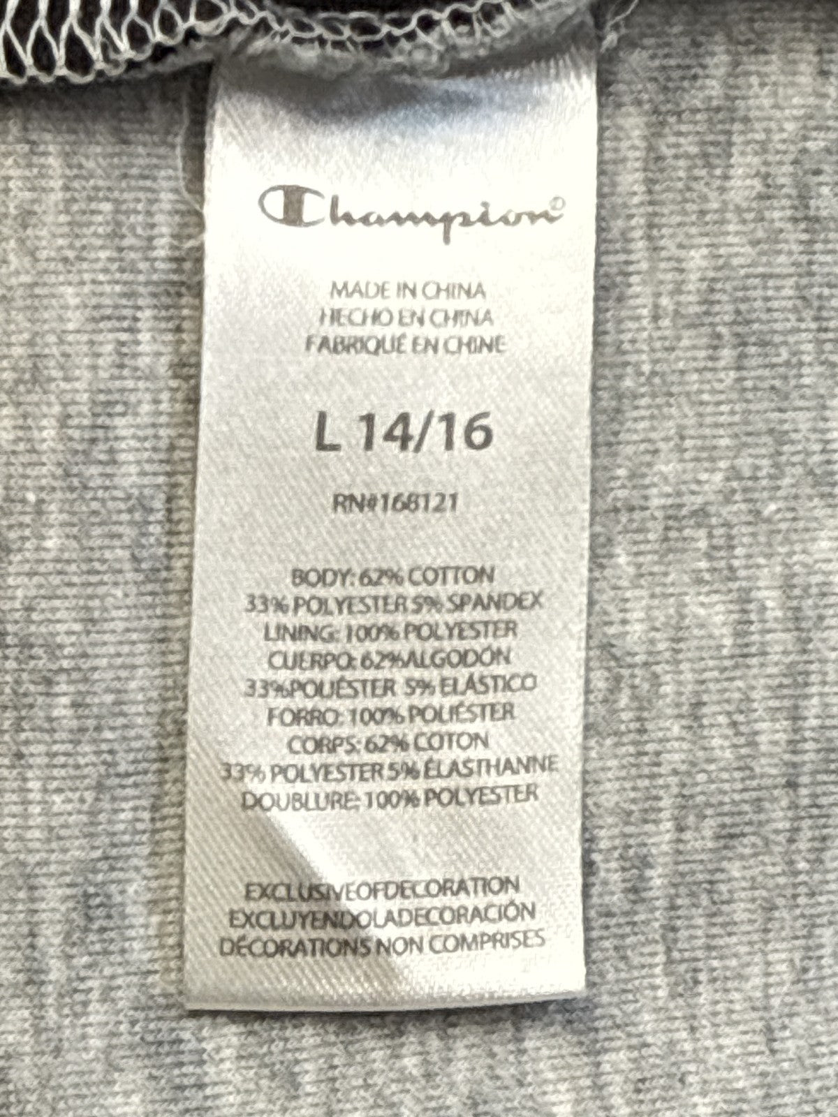 Champion Zip Hoodie L (14/16) Gray/Black Cotton Blend Regular Fit All Over