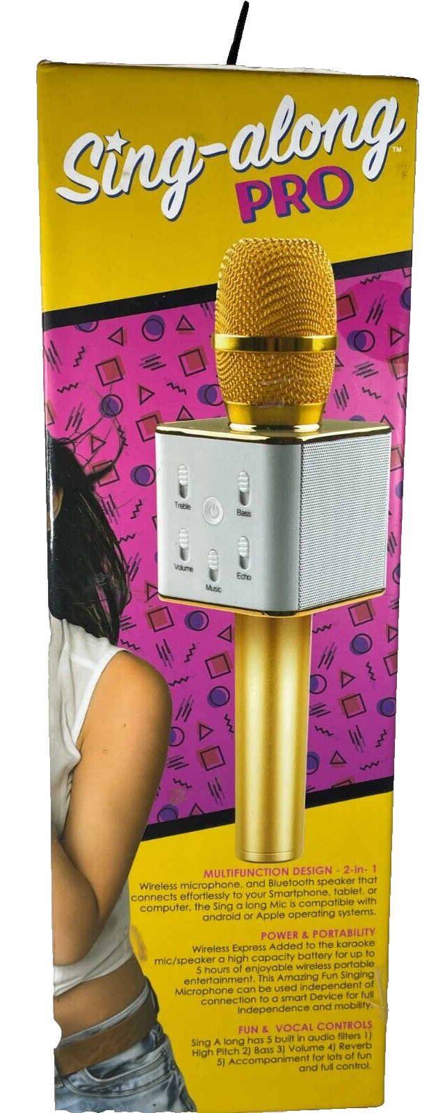 Karaoke Wireless Express Sing-Along Pro Gold Bluetooth Microphone