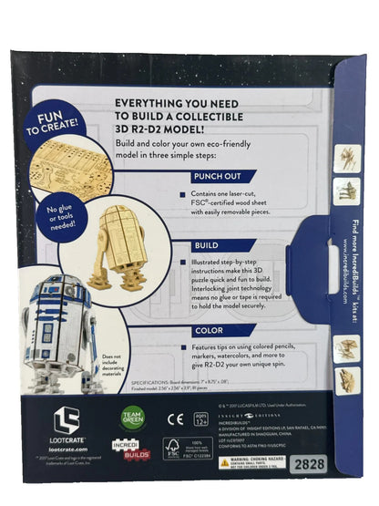 Star Wars R2-D2 3D Wood Model Kit IncrediBuilds Loot Crate Sealed Box DIY Gift