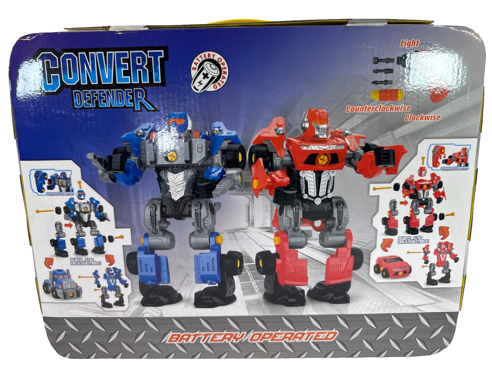 Convert Defender 3-in-1 Red Robot Toy w/ Drill Car Truck Lights Battery Operated