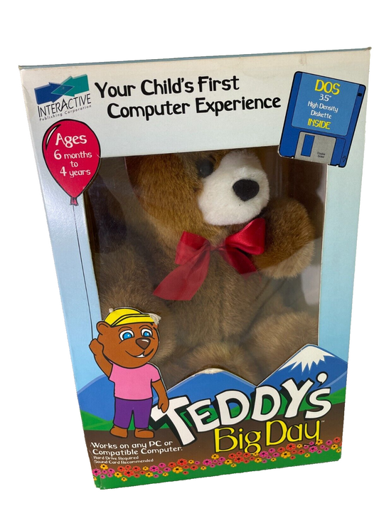 Teddy’s Big Day Interactive PC Learning Toy w 3.5" DOS Diskette Sealed NIB