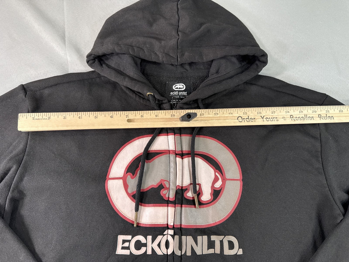 Ecko Unltd Rhino Graphic Zip Up Hoodie XL Black Cotton Streetwear Long Y2K