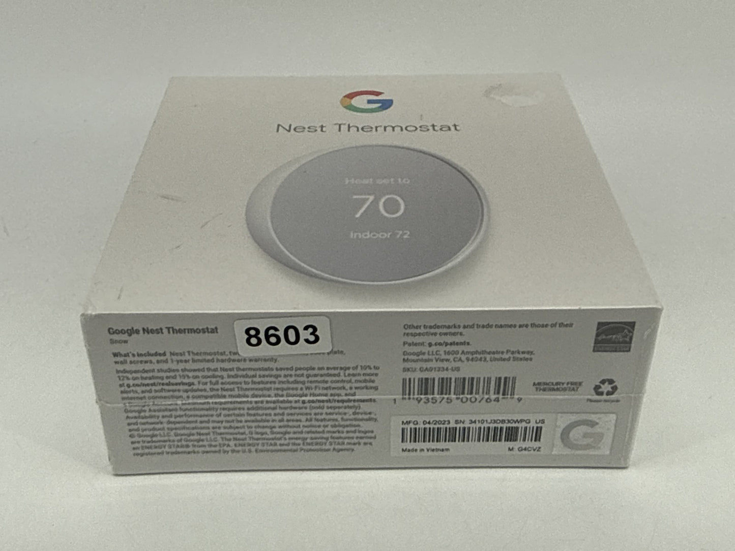 Google Nest Thermostat 4th Gen Snow White Smart Home Wi Fi Compatible Energy Box
