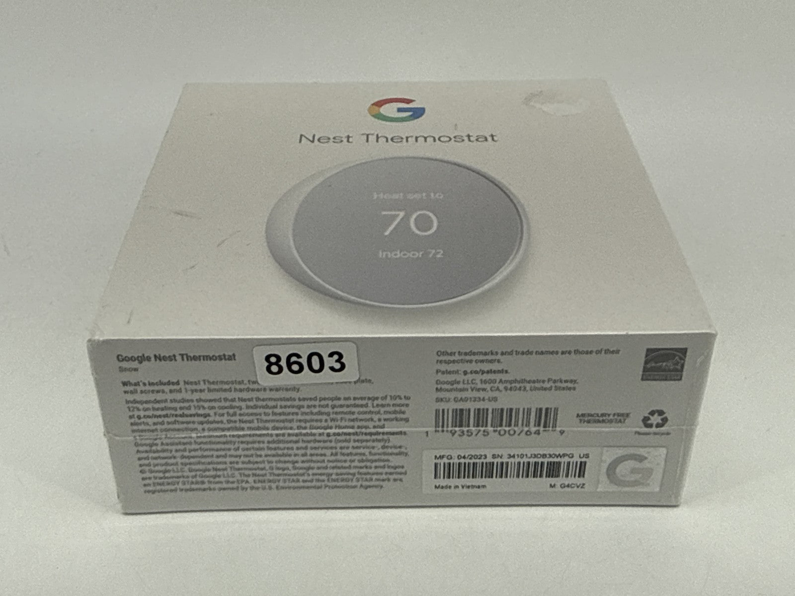 Google Nest Thermostat 4th Gen Snow White Smart Home Wi Fi Compatible Energy Box