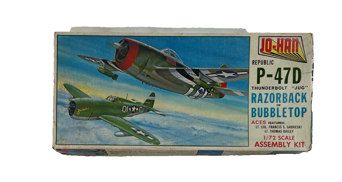 Vintage JO-HAN P-47D Thunderbolt "JUG" 1/72 Model Kit WWII Ace Pilot #1220