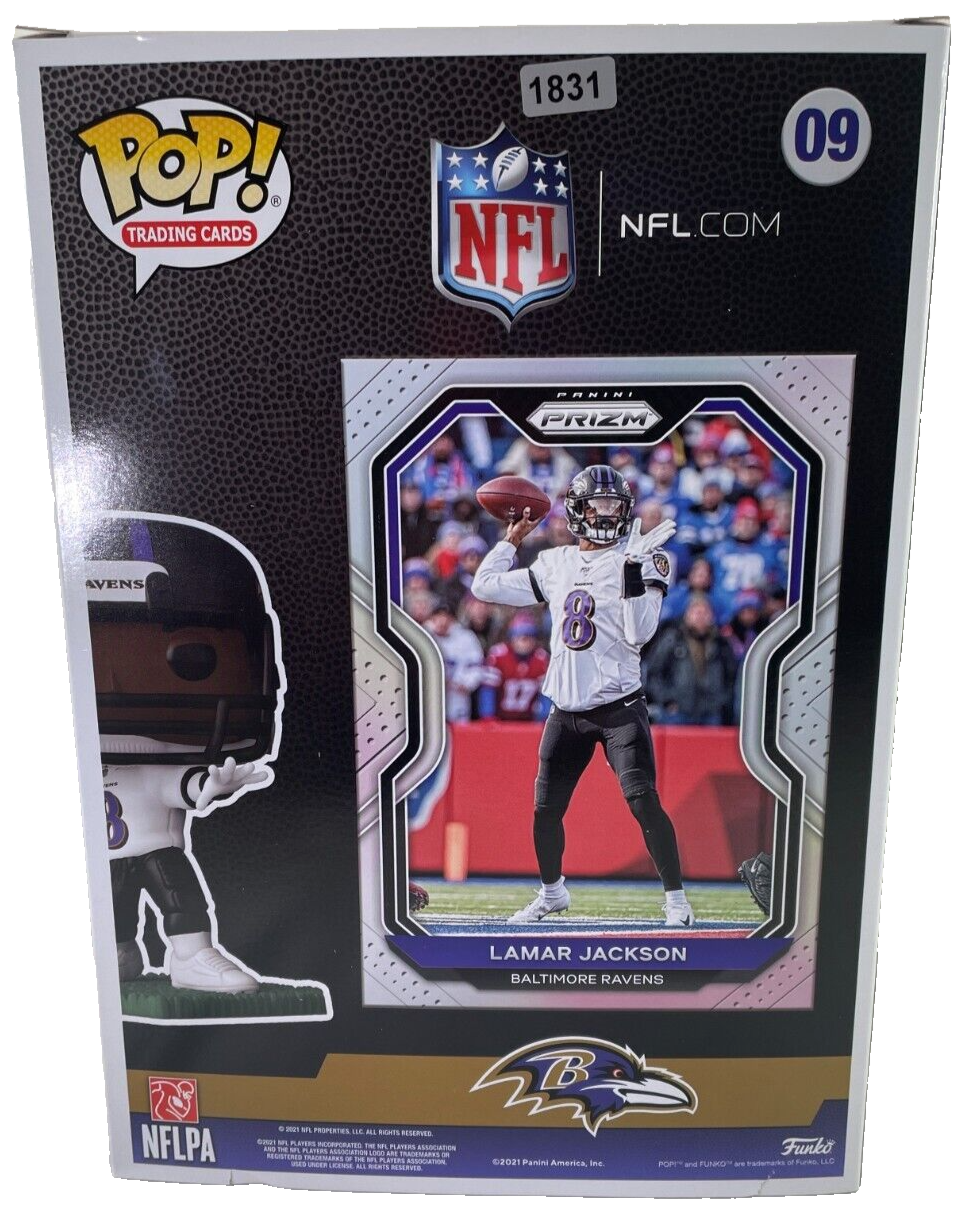 Lamar Jackson Baltimore Ravens Funko POP! NFL #09 Vinyl Figure + Panini Prizm