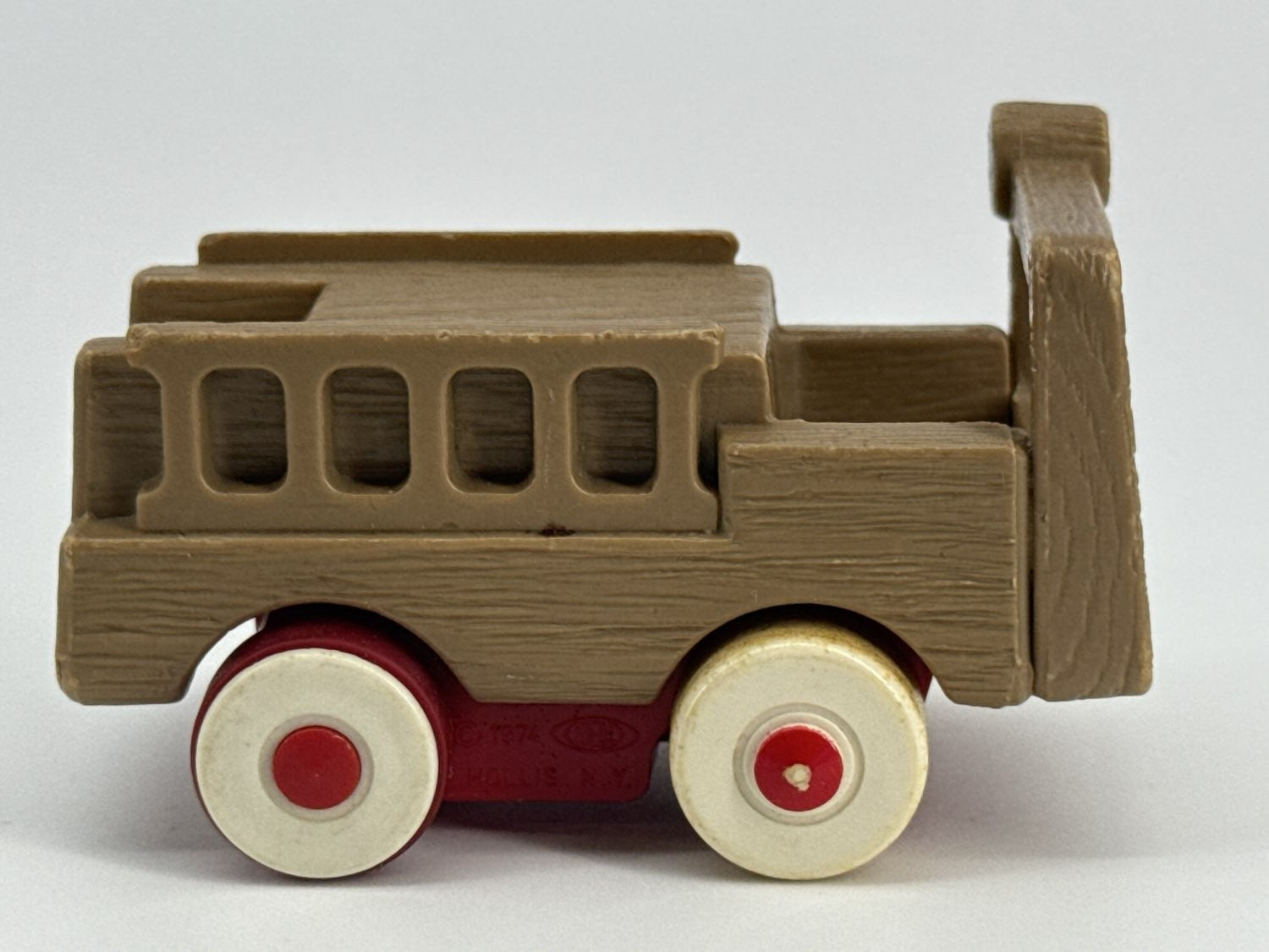 1974 Ideal Toys Fire Truck Imitation Wood Plastic Toy 4.25" Red Wheels Hong Kong