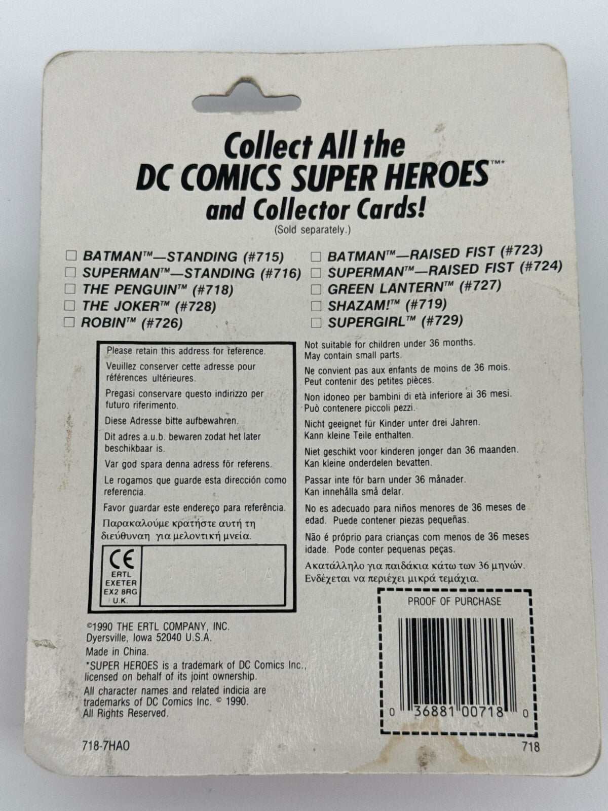 1990 ERTL DC Comics Super Heroes The Penguin Die-Cast Figure Batman Card #718 MO