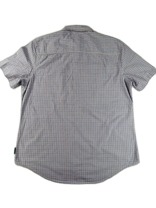 Perry Ellis Button Down Shirt Mens L Blue Checkered Cotton Short Sleeve Slim Fit