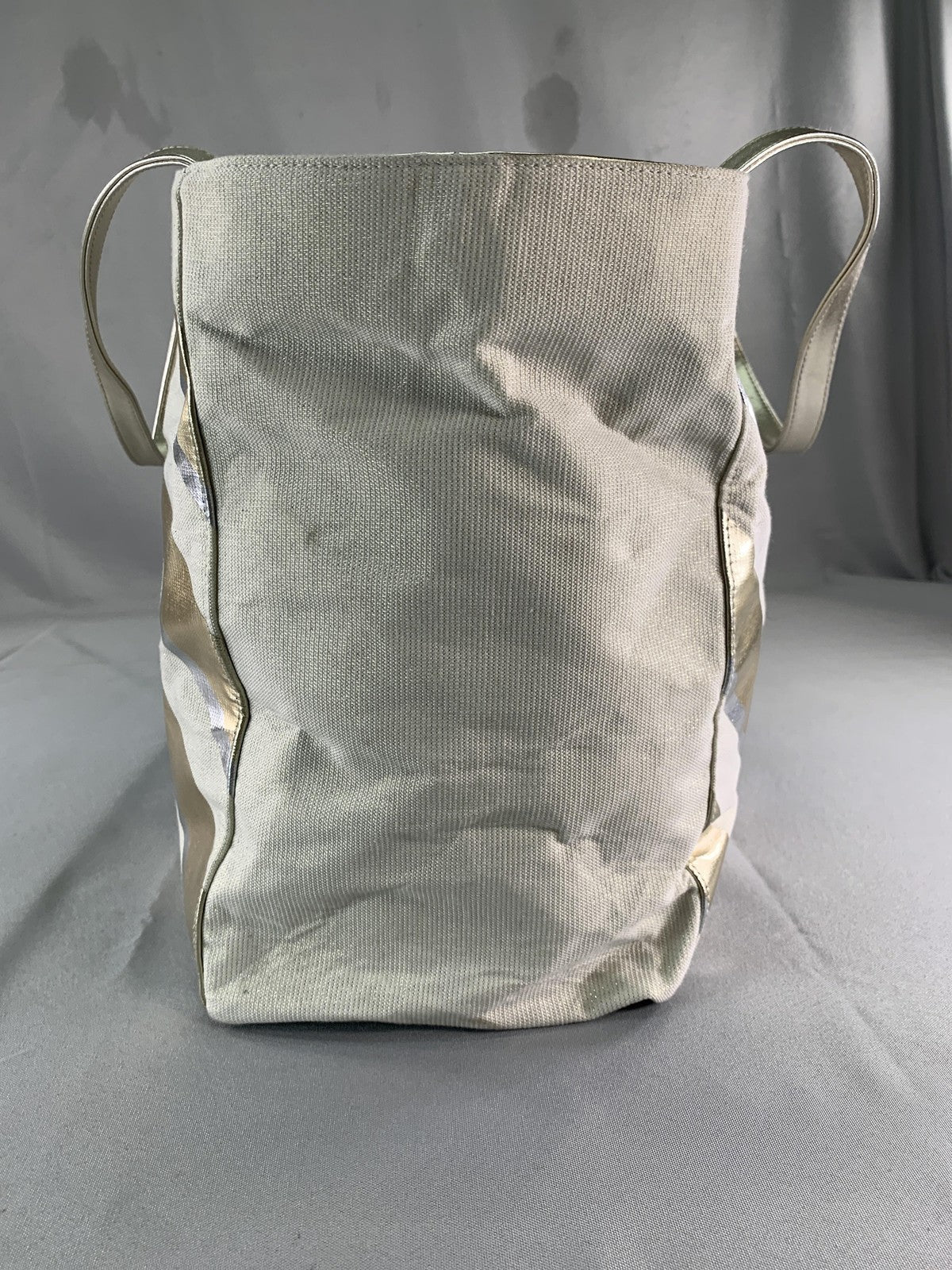 Victoria's Secret Tote Bag Gold Metallic Striped Canvas Shopper New Womens Large