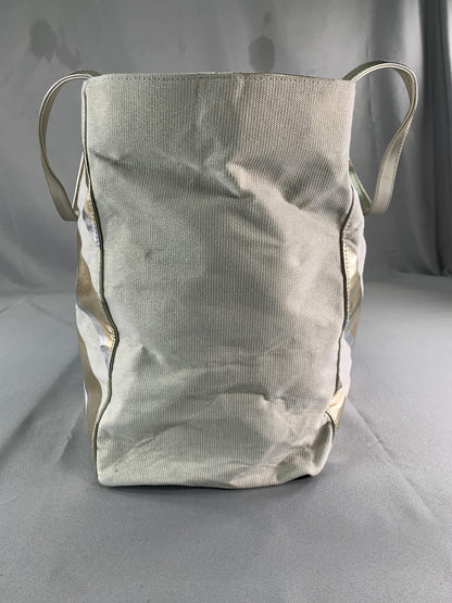 Victoria's Secret Tote Bag Gold Metallic Striped Canvas Shopper New Womens Large