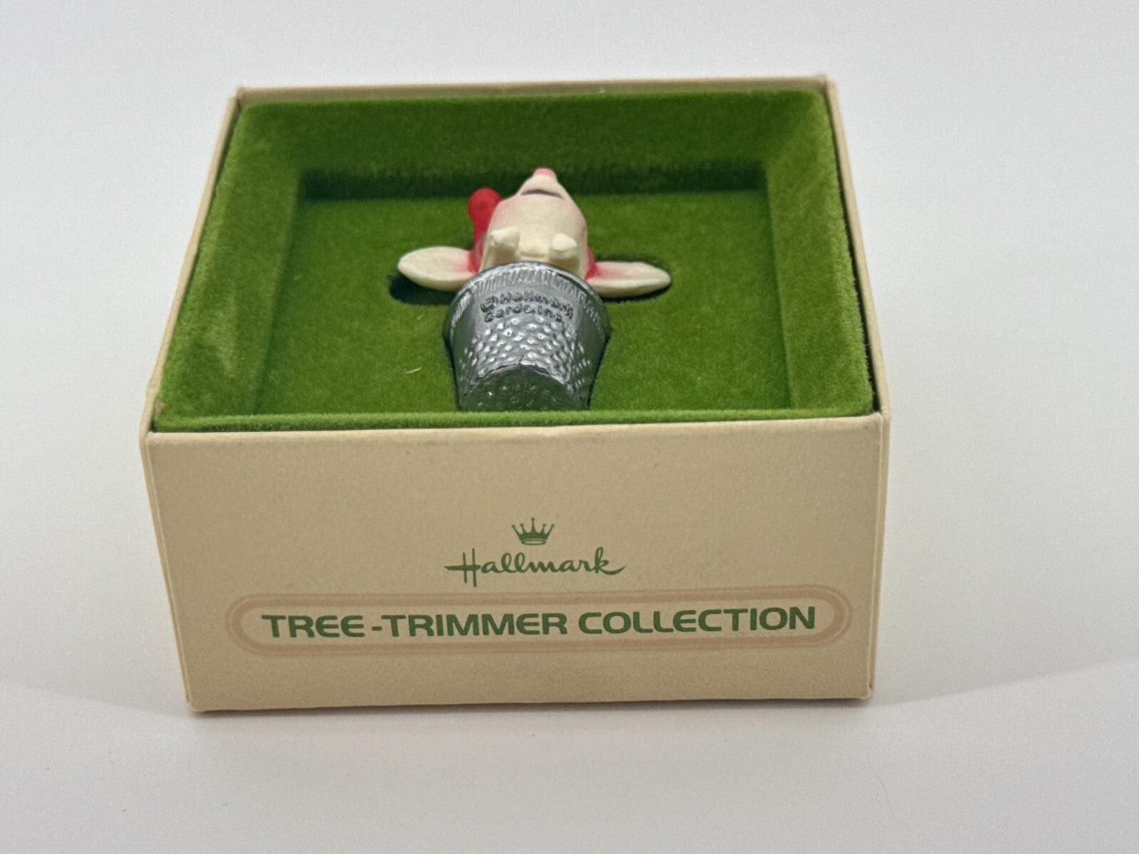 Vintage Hallmark Mouse in Silver Thimble Ornament 1980s Boxed Hong Kong Cute