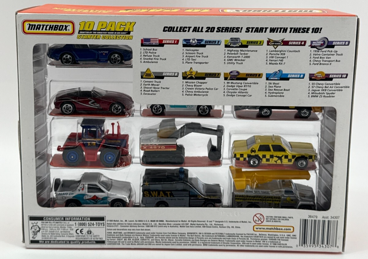 1998 Matchbox Starter Collection 10-Pack Diecast Vehicles Set #36479 Mattel NIB