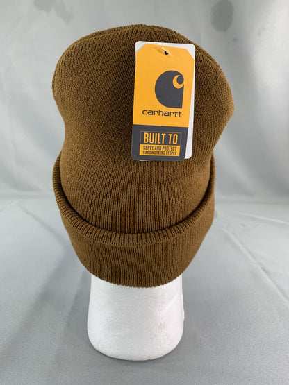 Carhartt Hat Beanie Fitted Mens One Size Brown Knit Cuffed Workwear Winter