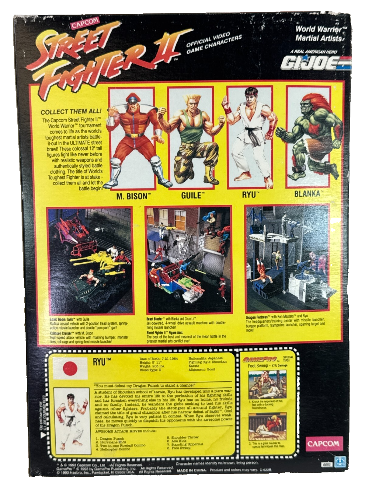 Street Fighter II Ryu 12" Action Figure 1993 Hasbro Capcom G.I. Joe Boxed SF2-93