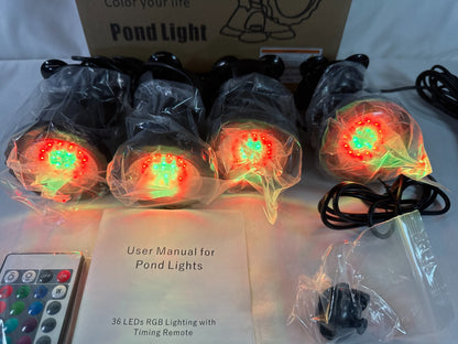 SHOYO RGB LED Pond Lights Waterproof IP68 Remote 16 Color Underwater 4-Pack