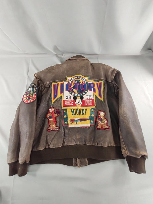 Vintage Disney Mickey Jacket Mens Large Leather Bomber Goofy Donald 90s