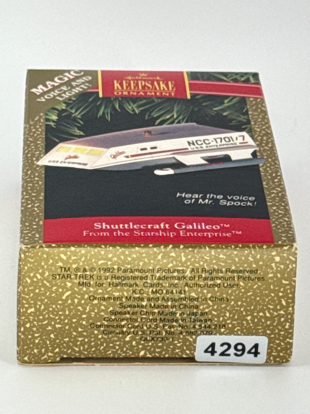 Hallmark 1992 Star Trek Shuttlecraft Galileo Ornament Magic Voice Lights NIB