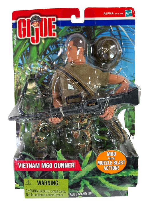 GI Joe Vietnam M60 Gunner 12" Action Figure 2001 Hasbro Camo Muzzle Blast Rare