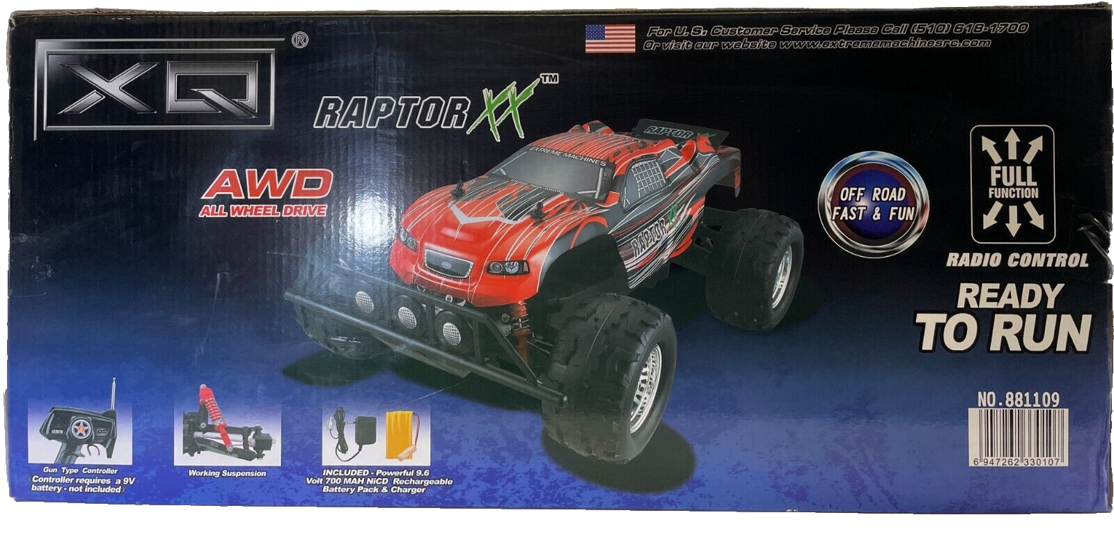 XQ Raptor XX AWD Off-Road RC Truck 27MHz Red Fast Remote Control Toy 881