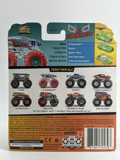 Hot Wheels Monster Trucks El Superfasto 20/75 Red 1:64 Diecast Crushable Car New