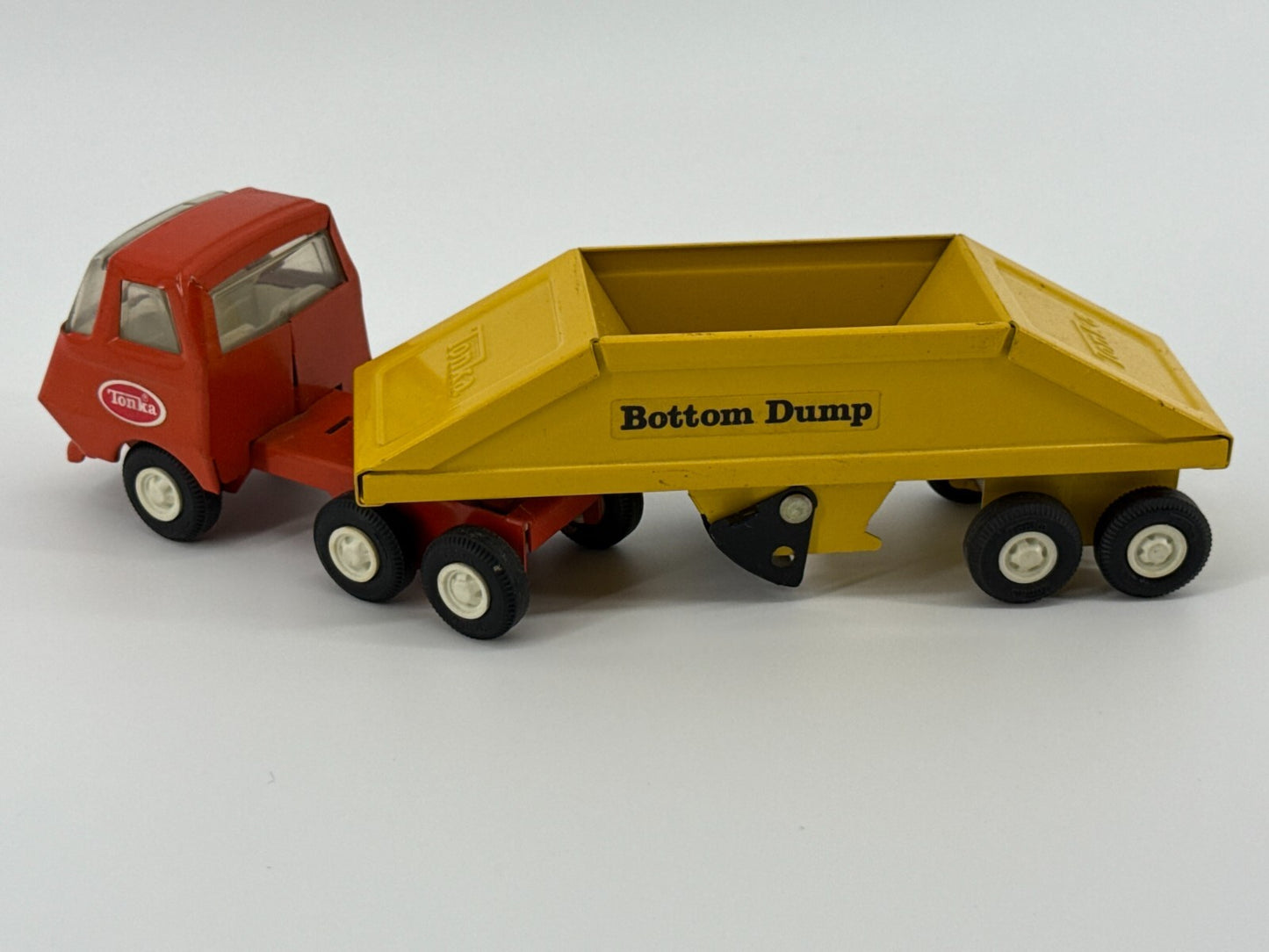 VTG 1970s Tonka Mini Bottom Dump Truck Yellow Orange Cab Steel Toy 9.25” USA Mad