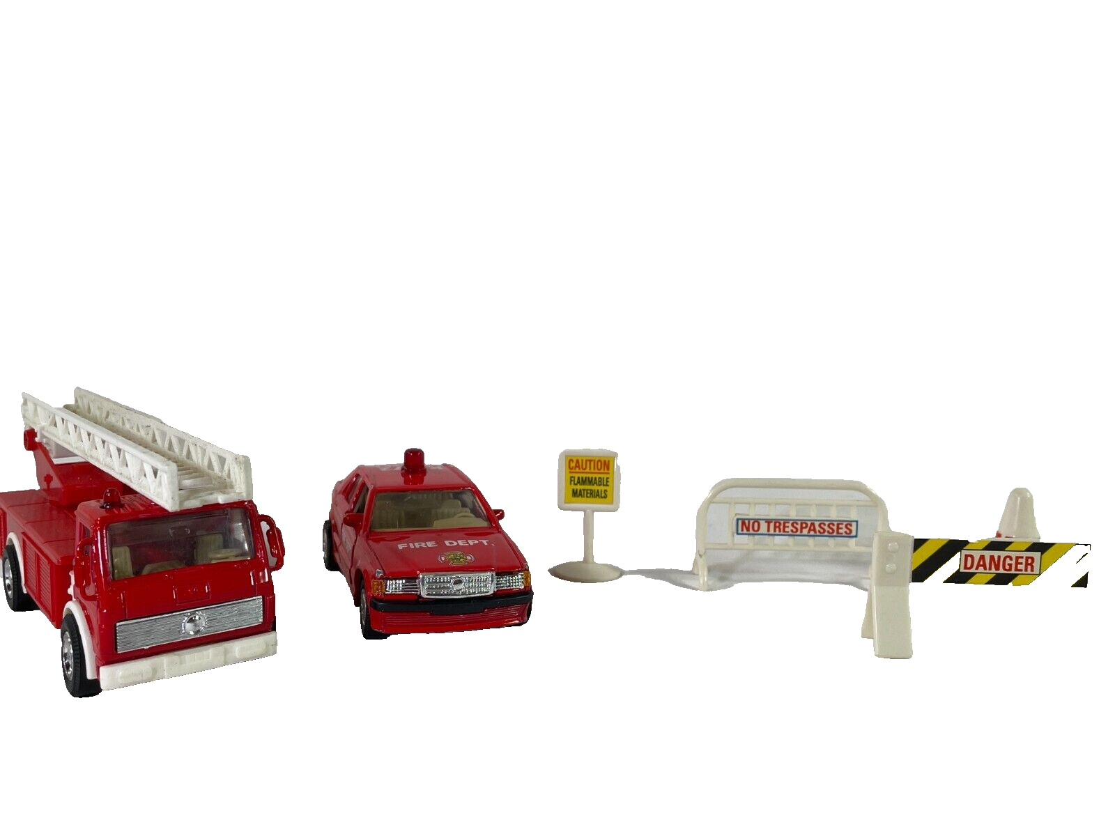 Vintage Welly Mercedes Benz Fire Truck Diecast Car Lot w/ Road Signs 1:64