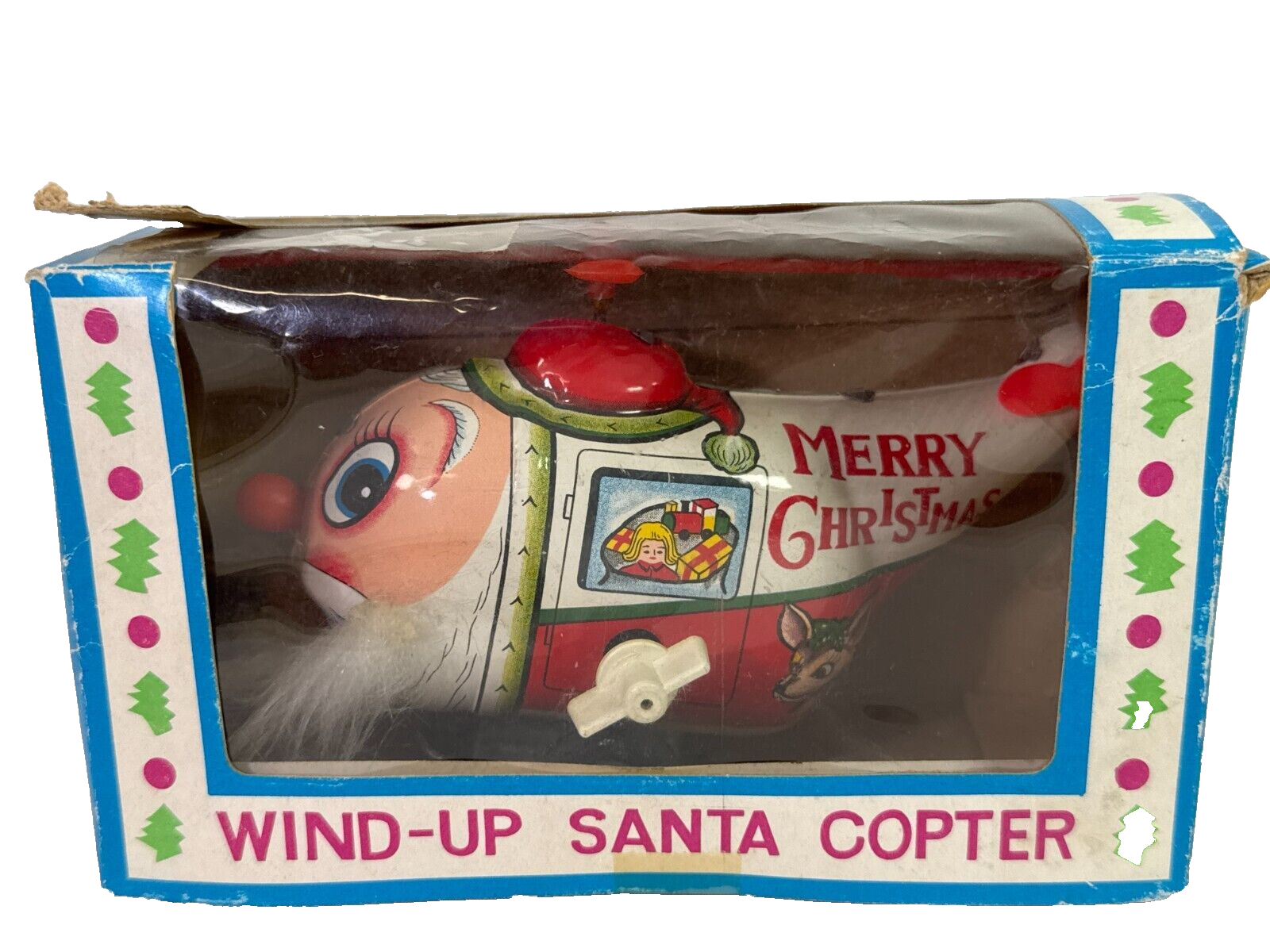 Yuletide Wind-Up Santa Copter Christmas Helicopter Tin Toy Best-Ever Decor