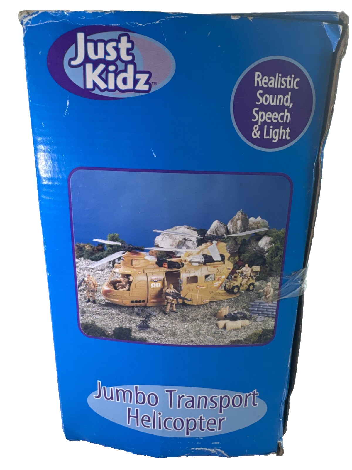 Just Kidz Jumbo Transport Helicopter Playset 19pc Lights Sounds Action Figs MIB