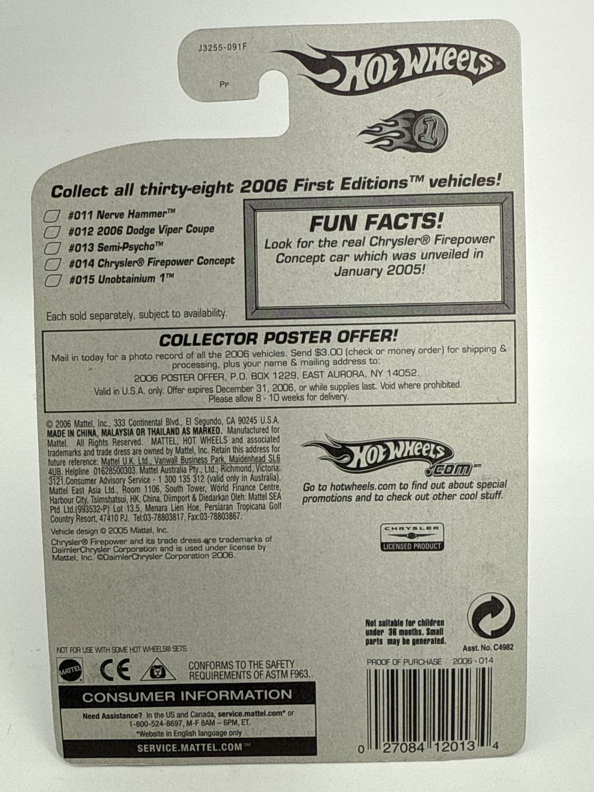 2006 Hot Wheels Chrysler Firepower Concept FTE 1st Ed 14/38 #014
