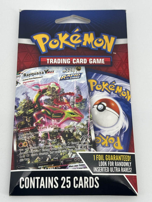 Pokemon TCG Mystery Pack 25 Cards 1 Foil Random Ultra Rarity Rayquaza VMAX