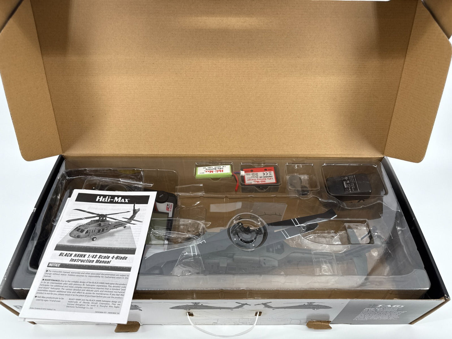 Heli-Max Black Hawk 1/43 RTF RC Helicopter TX610 LiPo 4 Blade Open Box NEW