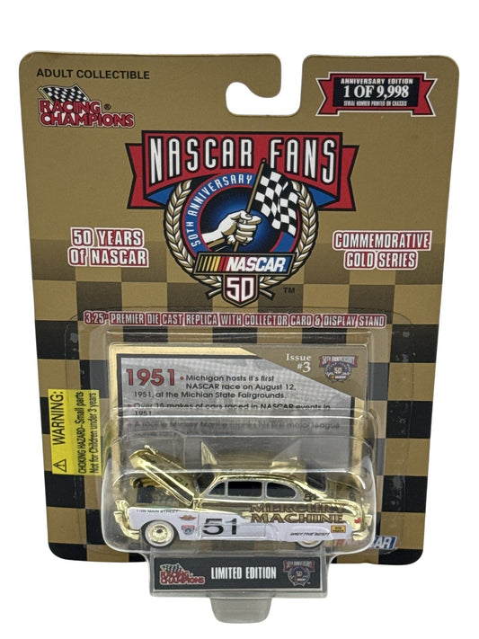 Vintage NASCAR 1951 Mercury Diecast Car Gold 50th Anniversary Racing Champions L