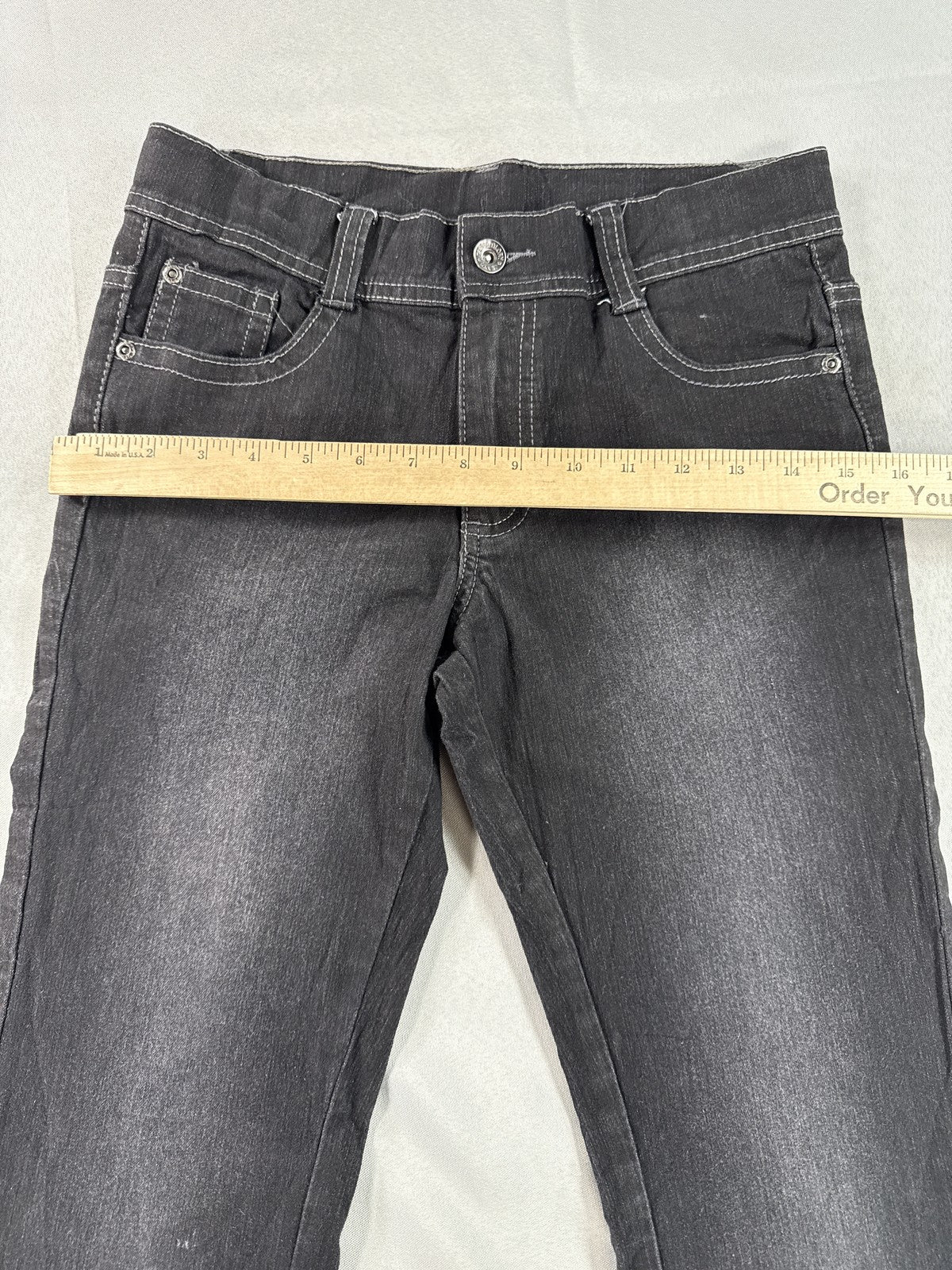 Faded Glory Flared Jeans 16R Womens 22x30 Black Denim Bell Bottom High Rise