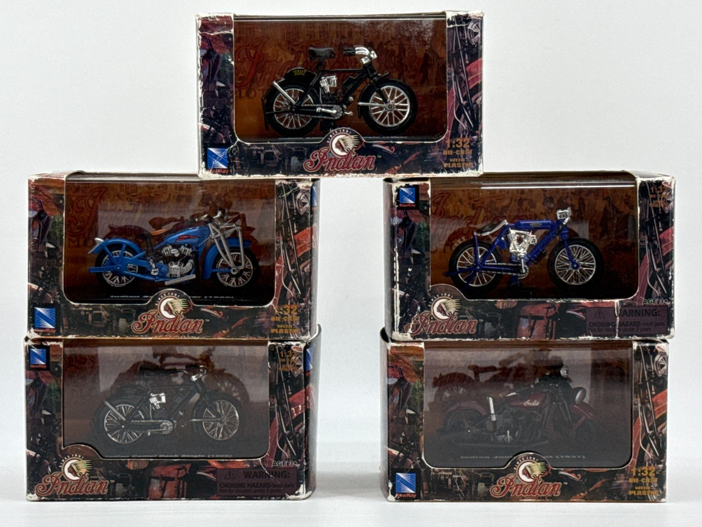 Indian Motorcycle Diecast Lot 5 NewRay 1:32 Camel Back Twin Scout Junior Boxed