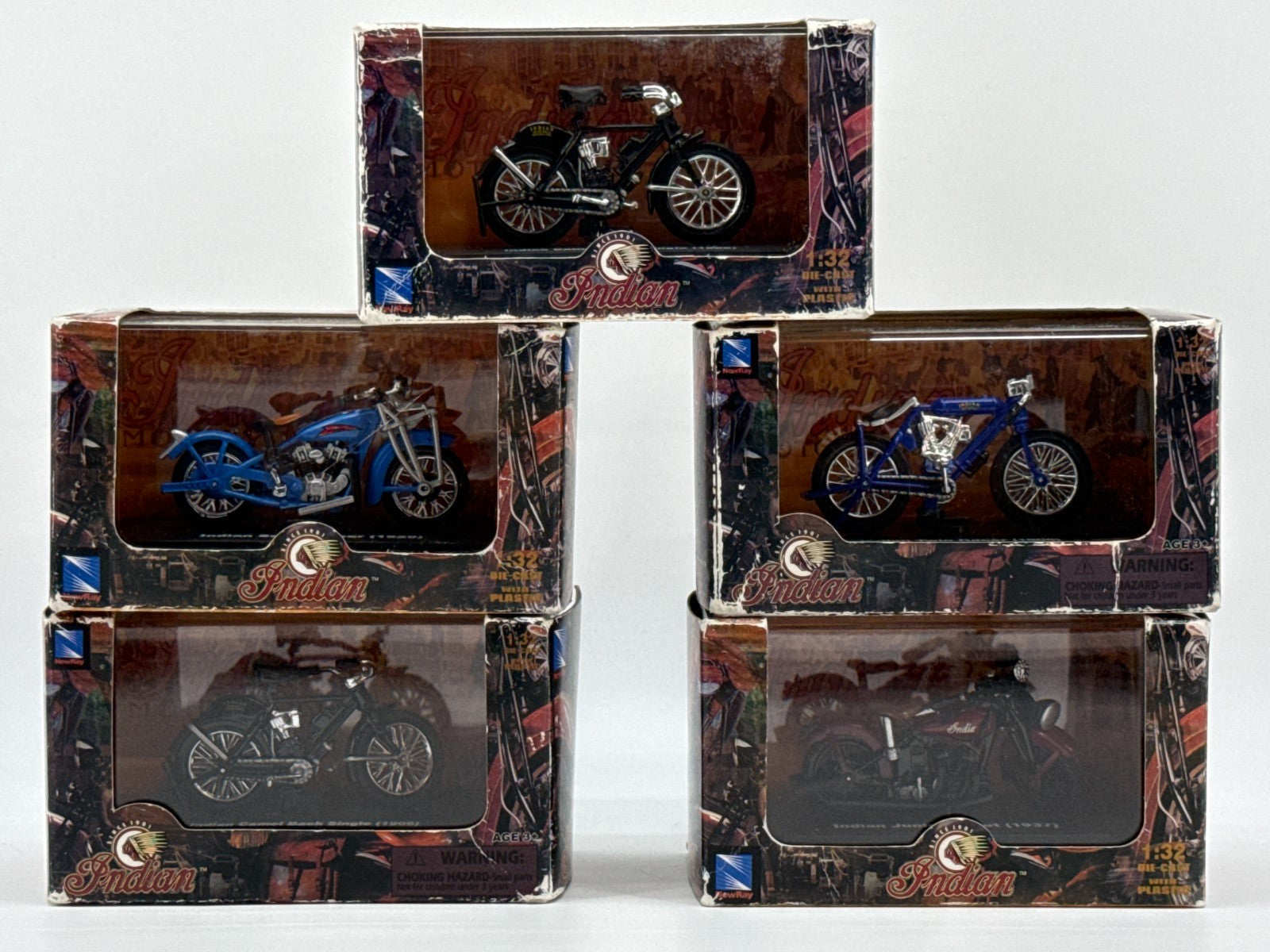 Indian Motorcycle Diecast Lot 5 NewRay 1:32 Camel Back Twin Scout Junior Boxed