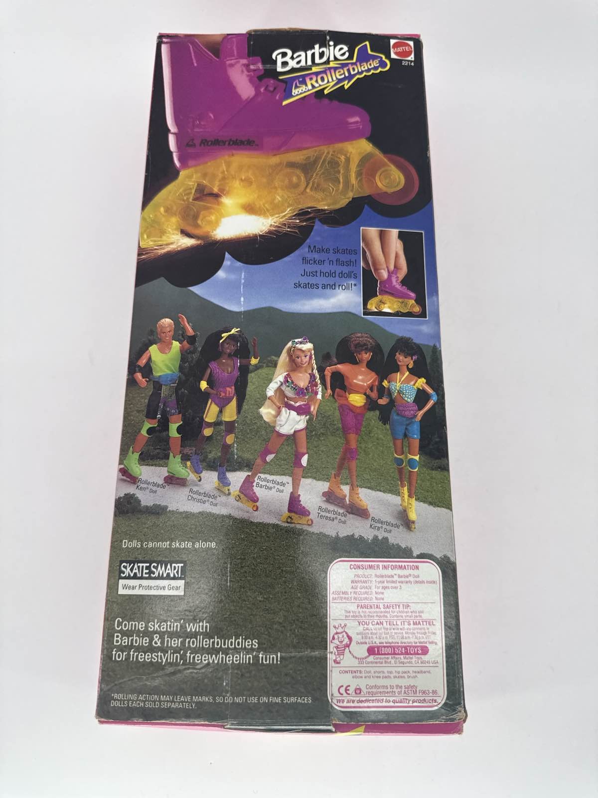 1991 Mattel Barbie Rollerblade Doll Flicker N Flash Skates #2214 NRFB