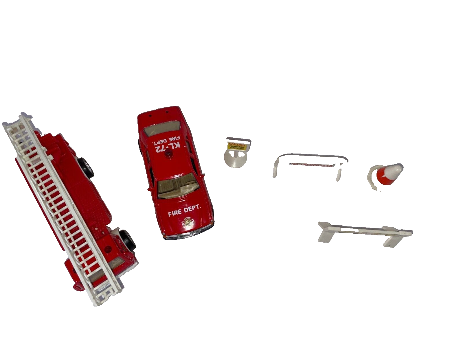 Vintage Welly Mercedes Benz Fire Truck Diecast Car Lot w/ Road Signs 1:64