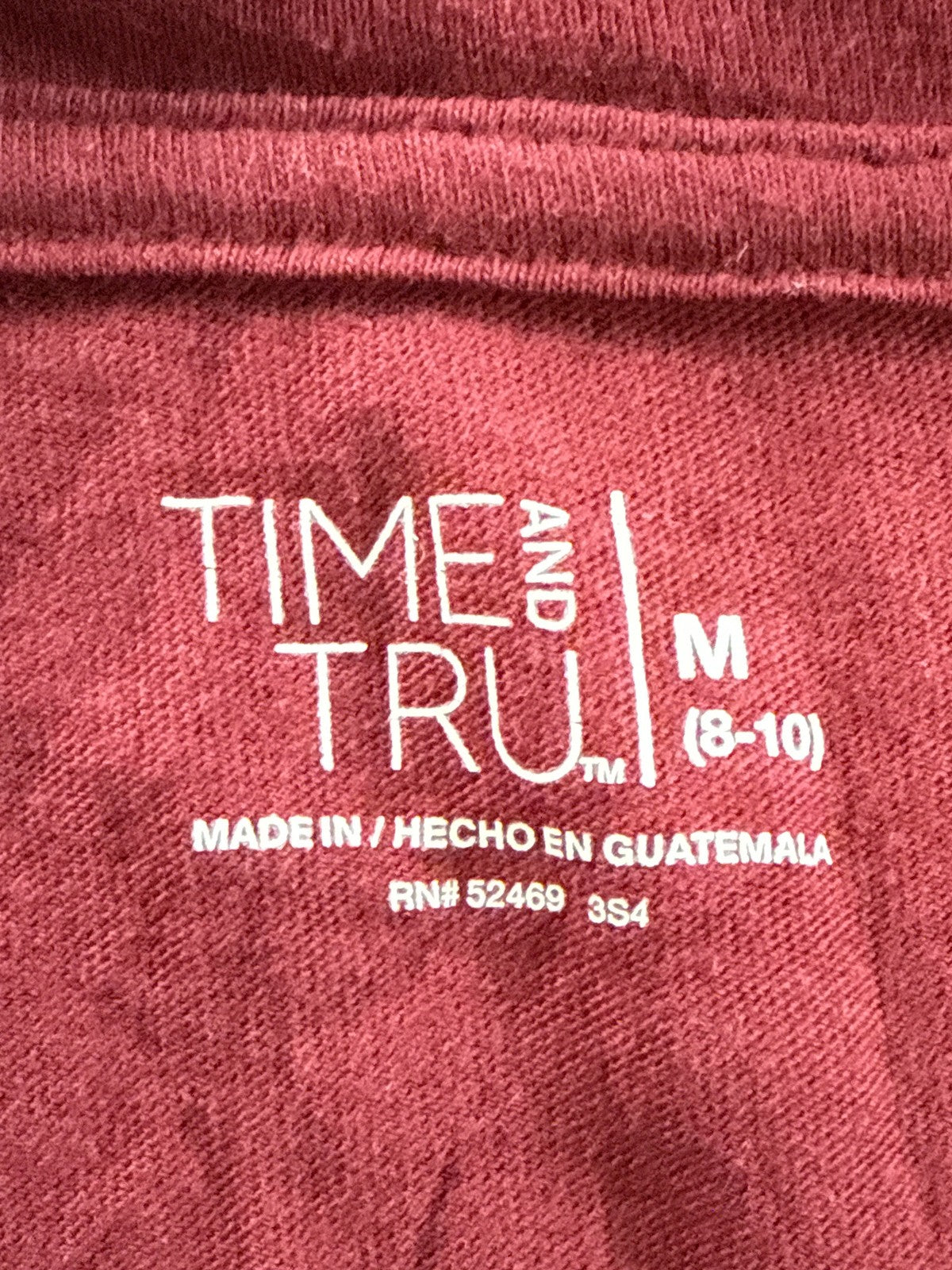 TIME AND TRU 3S4 Tee M (8 10) Red Cotton Regular Fit Crewneck Short Sleeve Soft