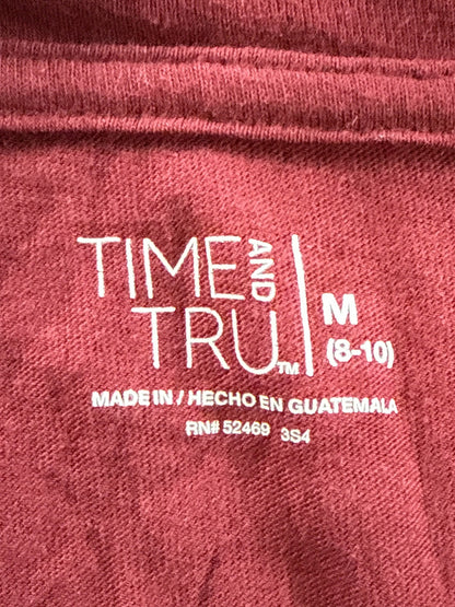 TIME AND TRU 3S4 Tee M (8 10) Red Cotton Regular Fit Crewneck Short Sleeve Soft